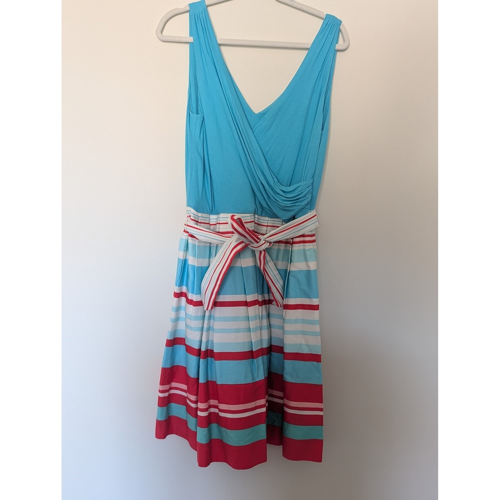 Lauren Ralph Lauren Women's 10 Red White Blue Striped V Neck Faux Wrap Dress